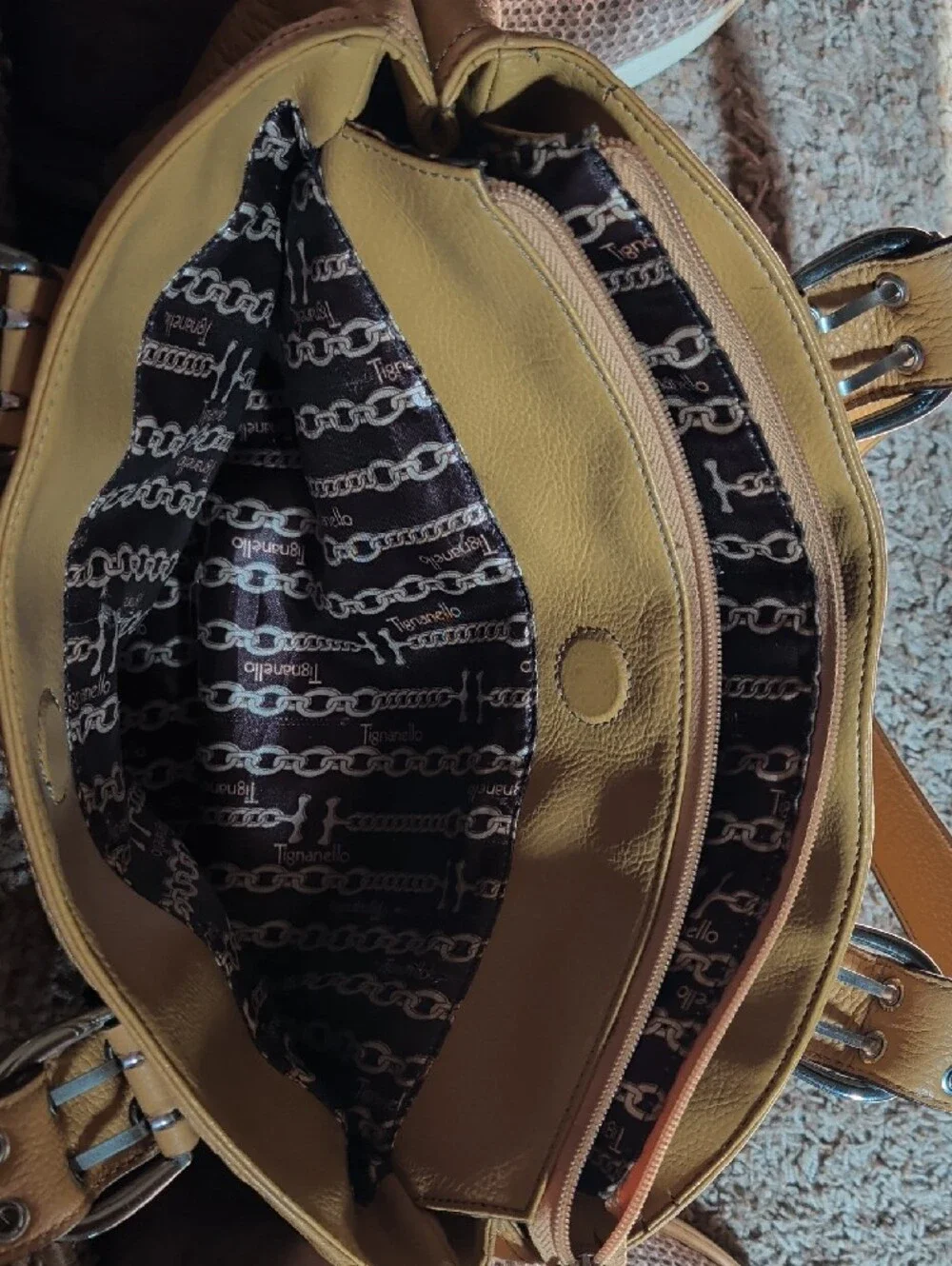 Tignanello Mustard Yellow Pebbled Leather Hobo with Silver Hardware